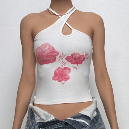 White Cross Halterneck Cropped Top