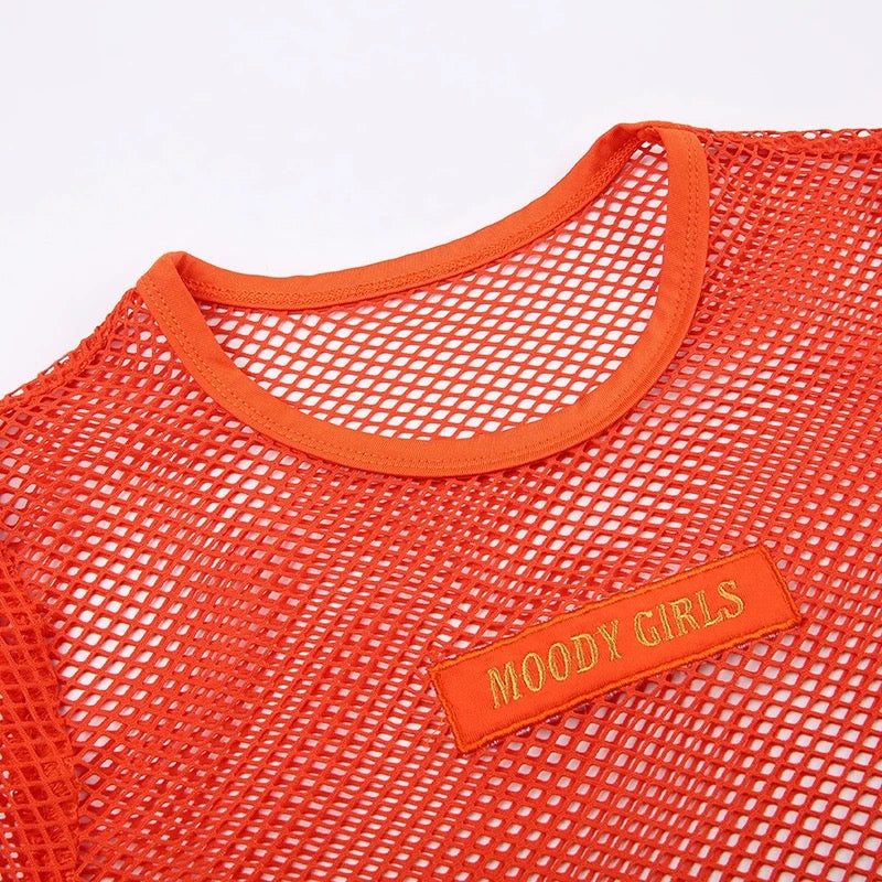 Orange Mesh Crop Top