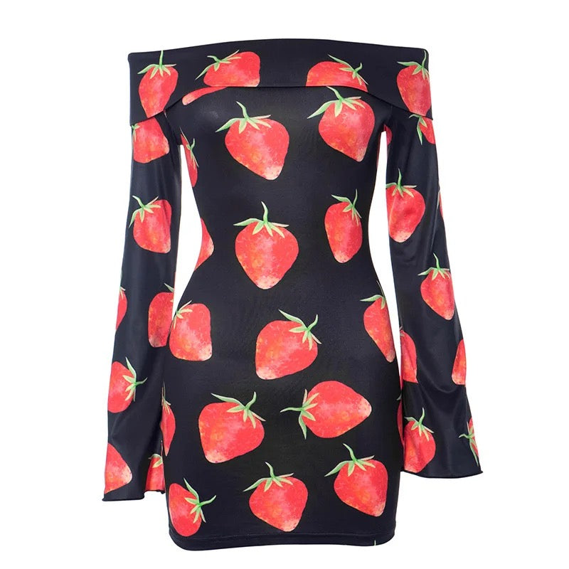 Strawberry Bardot Mini  Dress