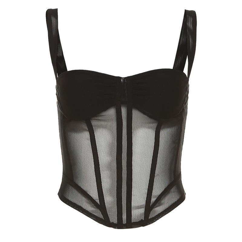 Sheer Mesh Corset Top In Black