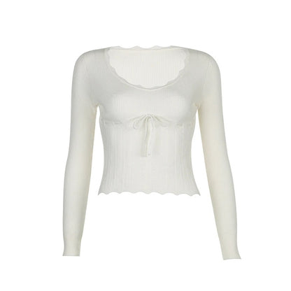 Low Cut White Knit Top