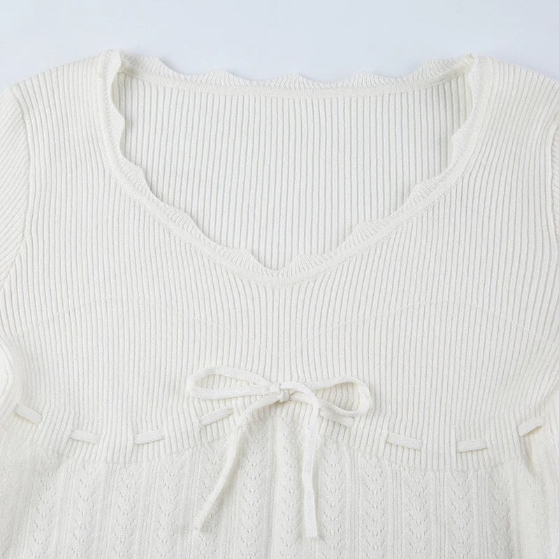 Low Cut White Knit Top