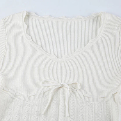 Low Cut White Knit Top