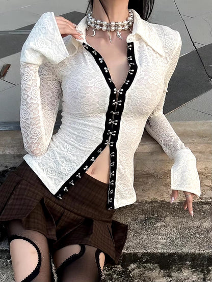 Lace Longsleeve Collared Shirt