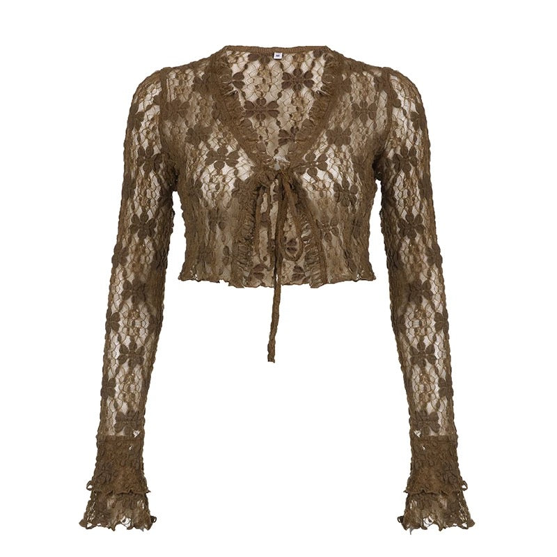 Textured Brown Lace Top