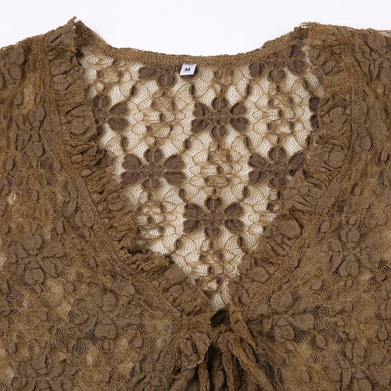 Textured Brown Lace Top