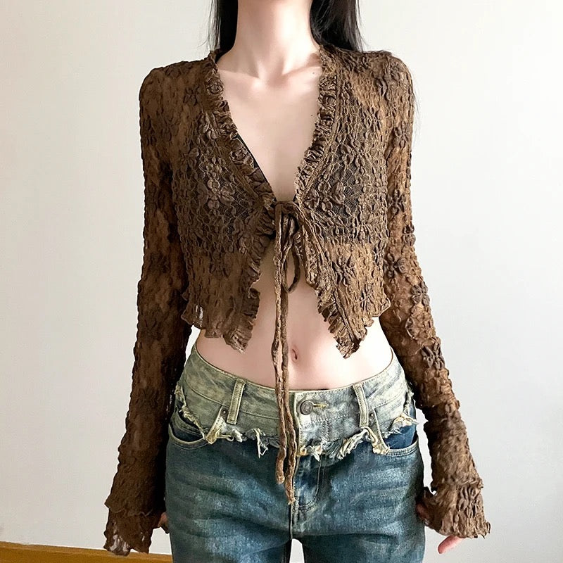 Textured Brown Lace Top