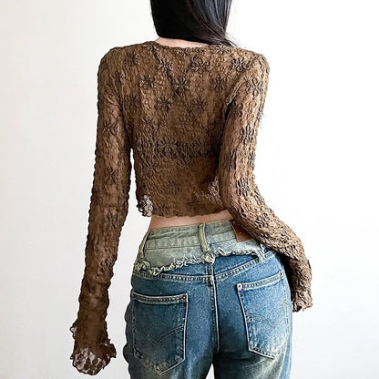 Textured Brown Lace Top