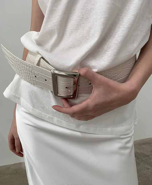 White Snake Print Embossed Belt