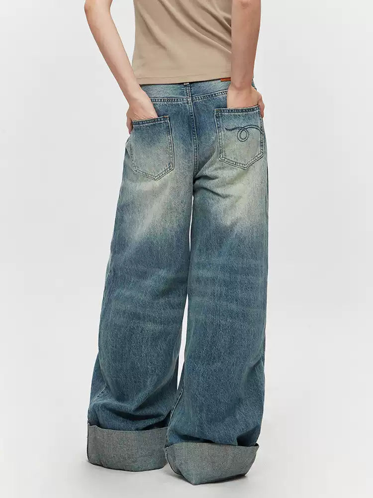 Relaxed Blue Turn Up Jeans