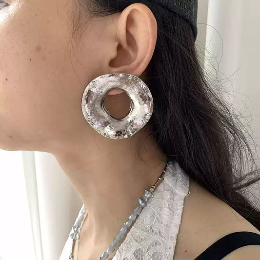 Lonslan Textured Hammered Silver Hoops
