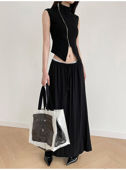 Side Zip Rib Top in Black