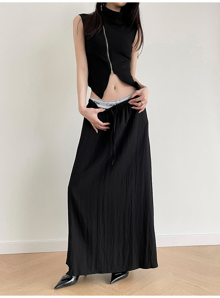 Side Zip Rib Top in Black