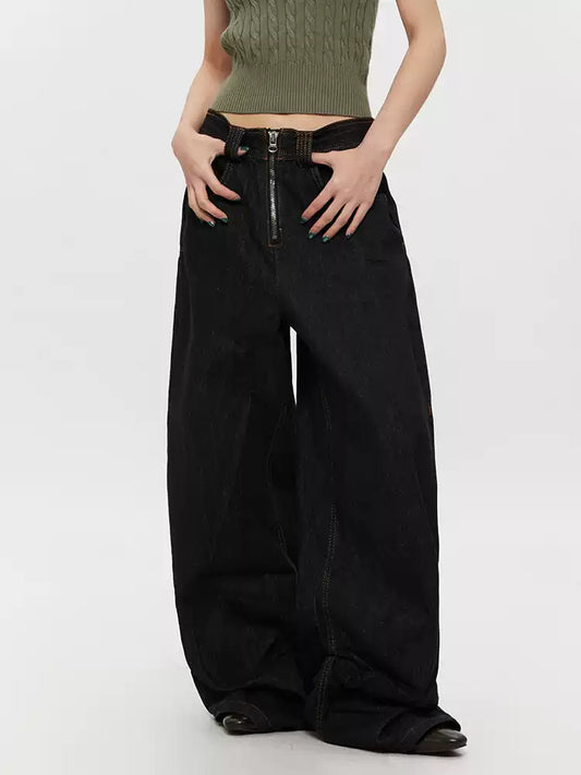Wide-Leg Jeans with Exposed Zip