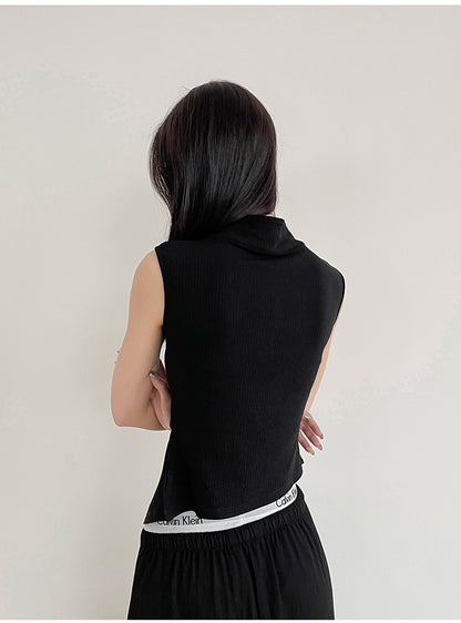 Side Zip Rib Top in Black