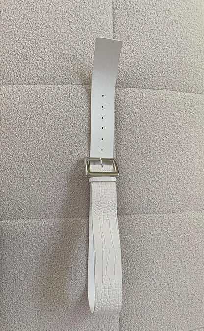 White Snake Print Embossed Belt