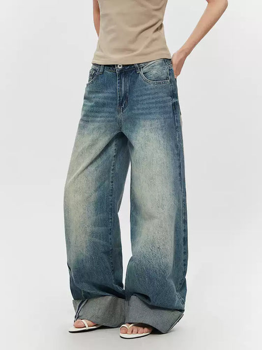 Relaxed Blue Turn Up Jeans