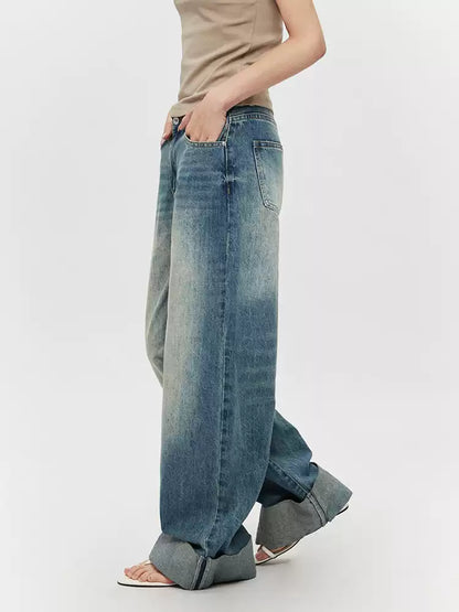 Relaxed Blue Turn Up Jeans