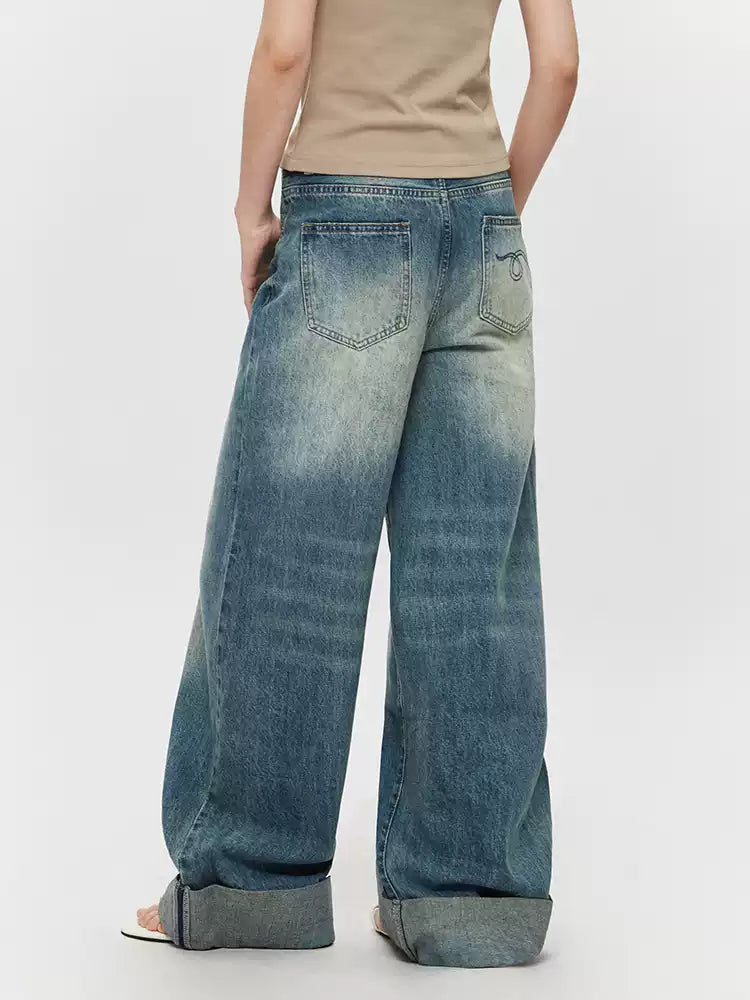 Relaxed Blue Turn Up Jeans
