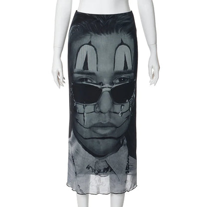 Printed Mesh Midi Skirt