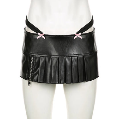 Petite Pleated Zipper Low-Waisted Micro Mini Skirt