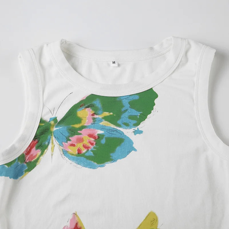 Butterfly Print Fitted Tank Top