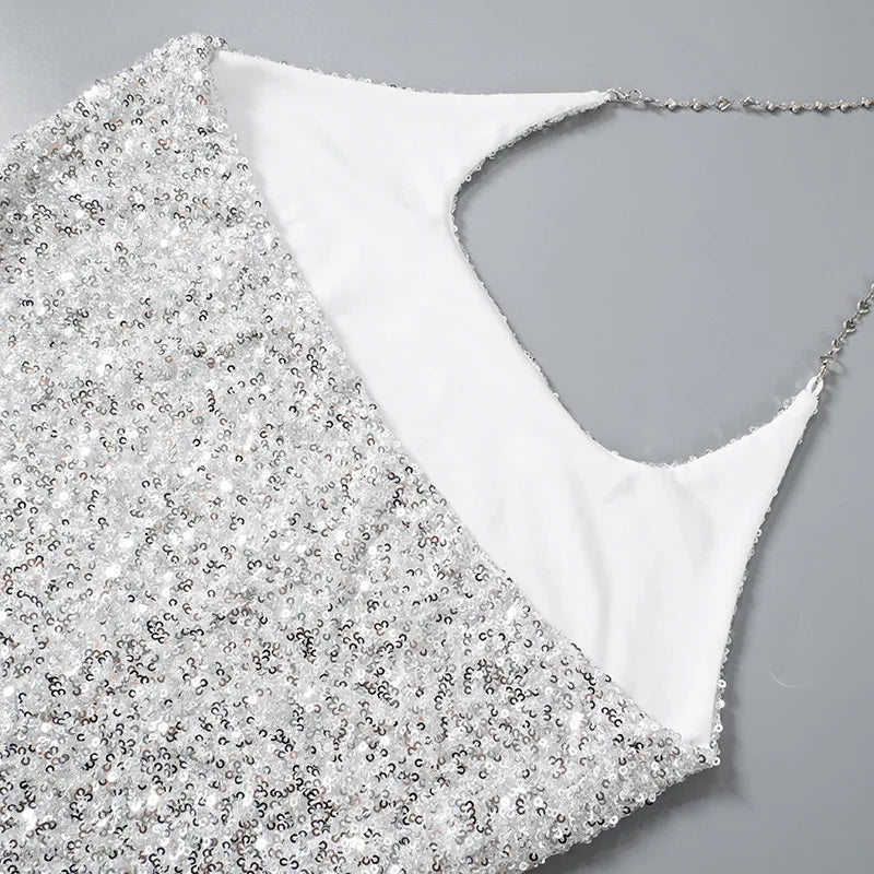 Silver Chain Sparkle Sequin Crop Top