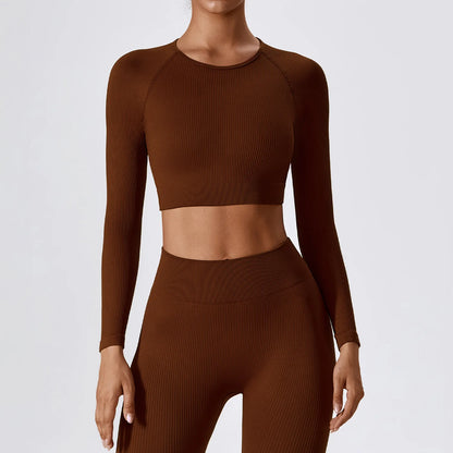 Long Sleeve Ribbed Crop Top Set