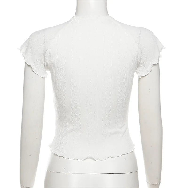 White Ruffle Pointelle Tee