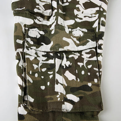 Vintage Style Camo Print Low Rise Trousers