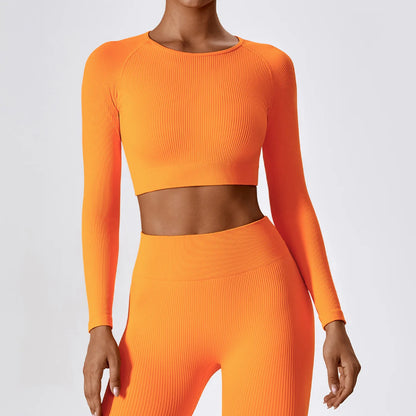 Long Sleeve Ribbed Crop Top Set