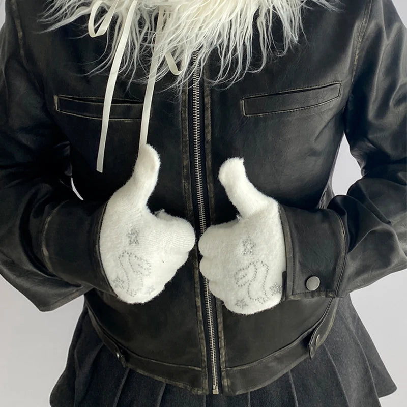 Diamante Rabbit Winter Gloves