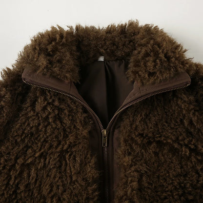 Brown Faux Fur Zip Up Coat