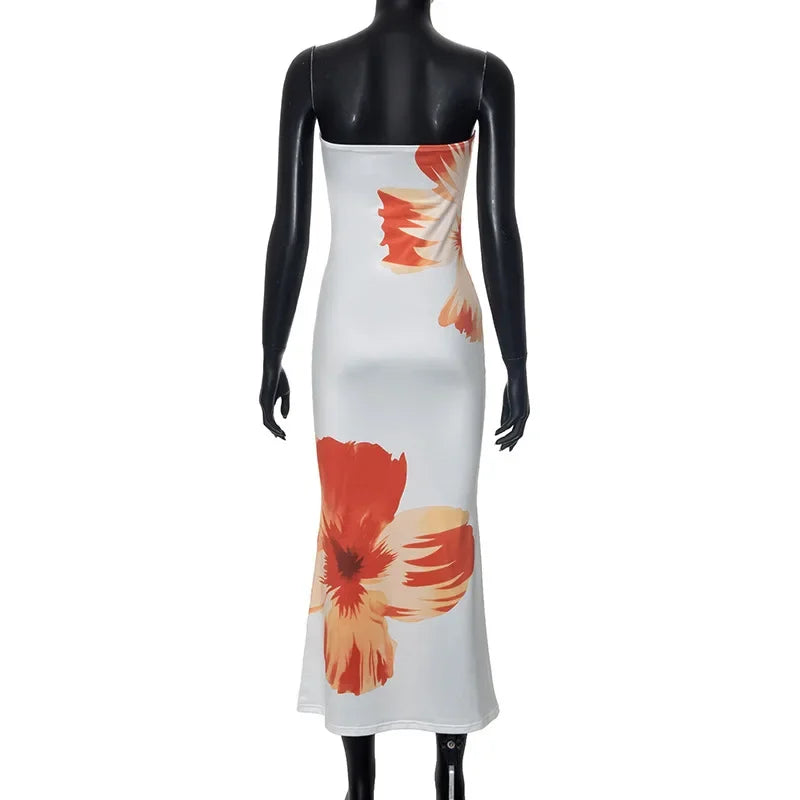 Satin Feel Maxi Flower Print Dress