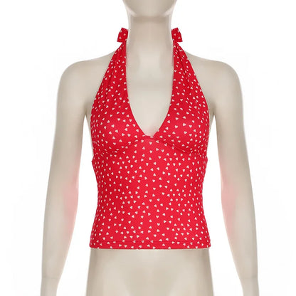 Polka Dot Print Deep V Neck Tank Top