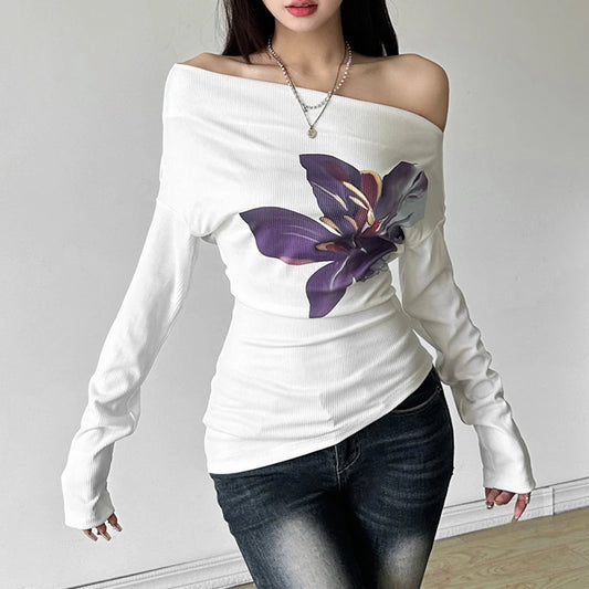 Asymmetric Flower Long Line Top