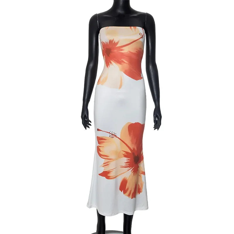 Satin Feel Maxi Flower Print Dress