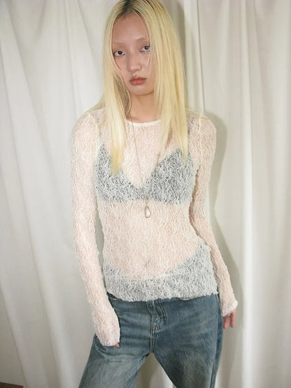 Sheer Lace Long Sleeve T shirt