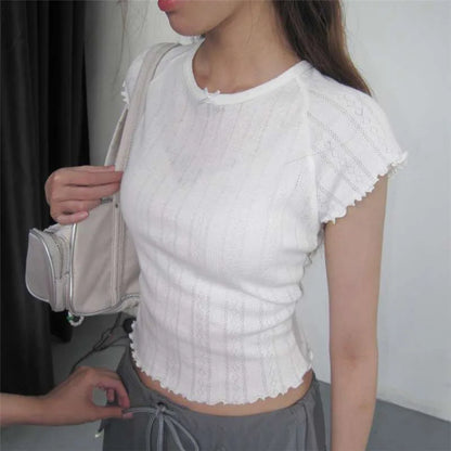 White Ruffle Pointelle Tee