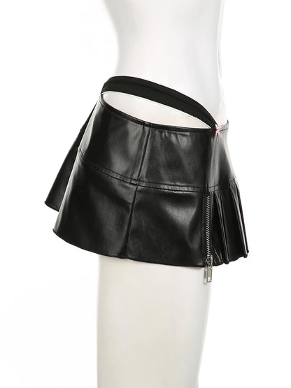 Petite Pleated Zipper Low-Waisted Micro Mini Skirt