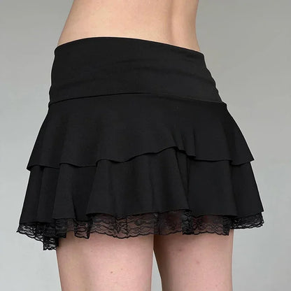 Low Waisted Black Ruffle Mini Skirt