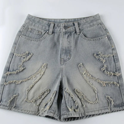 Low Waist Blue Grey Wash Shorts