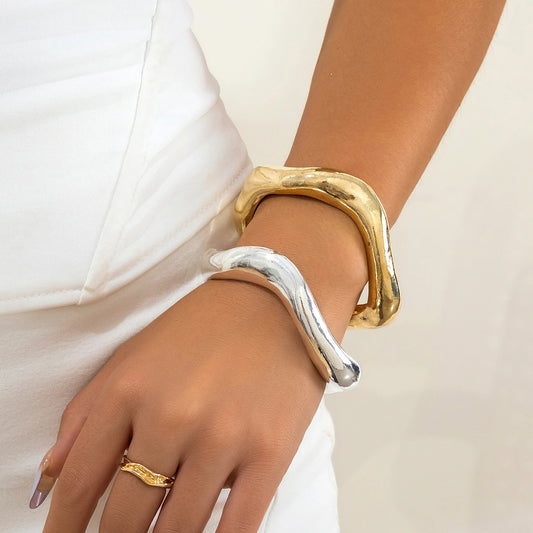 Abstract Chunky Metal Open Cuff Bangle