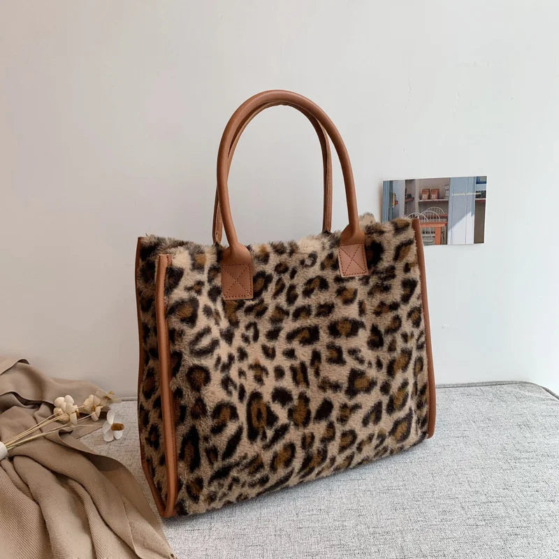 Animal Print Fluffy Shoulder Bag