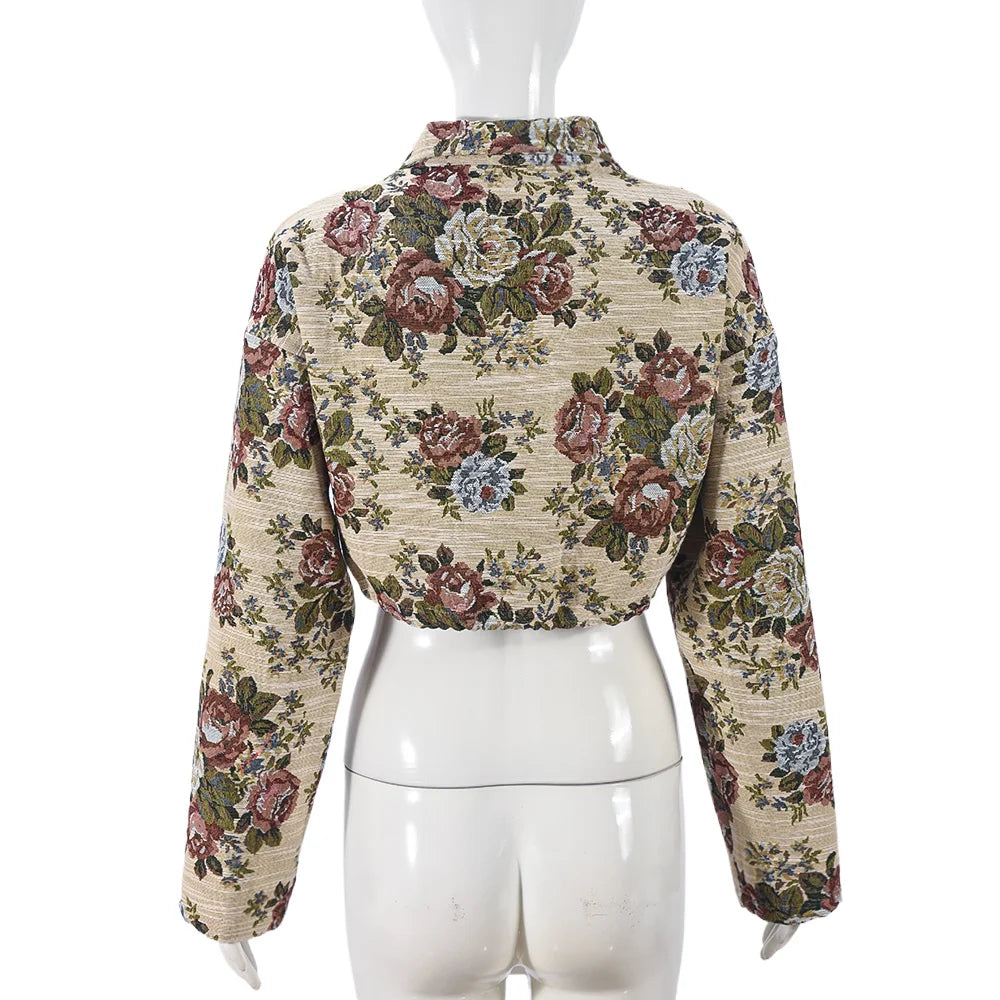 Vintage Style Floral Embroidery Cropped Jacket