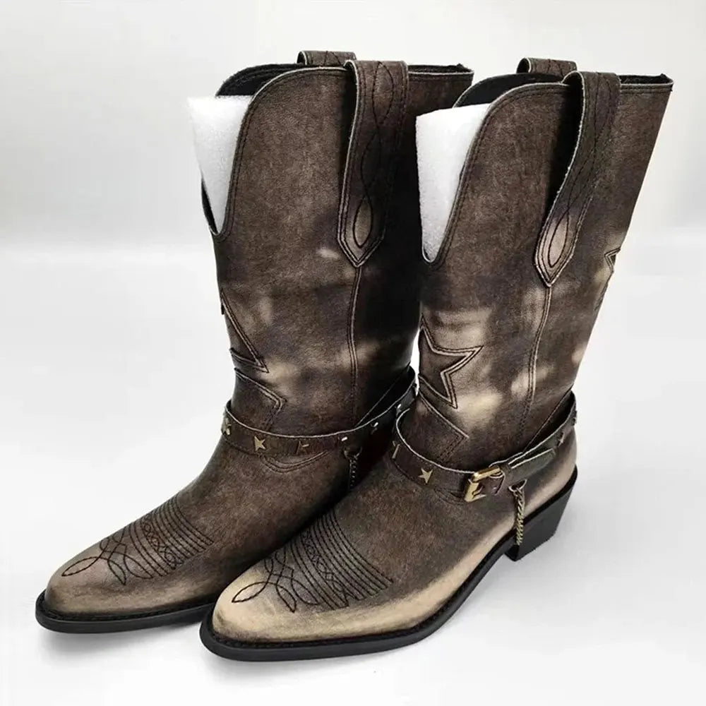 Vintage Style Mid-calf Cowboy Boots