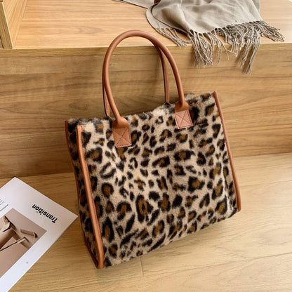 Animal Print Fluffy Shoulder Bag