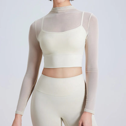 Mesh Turtleneck Sports Bra Top