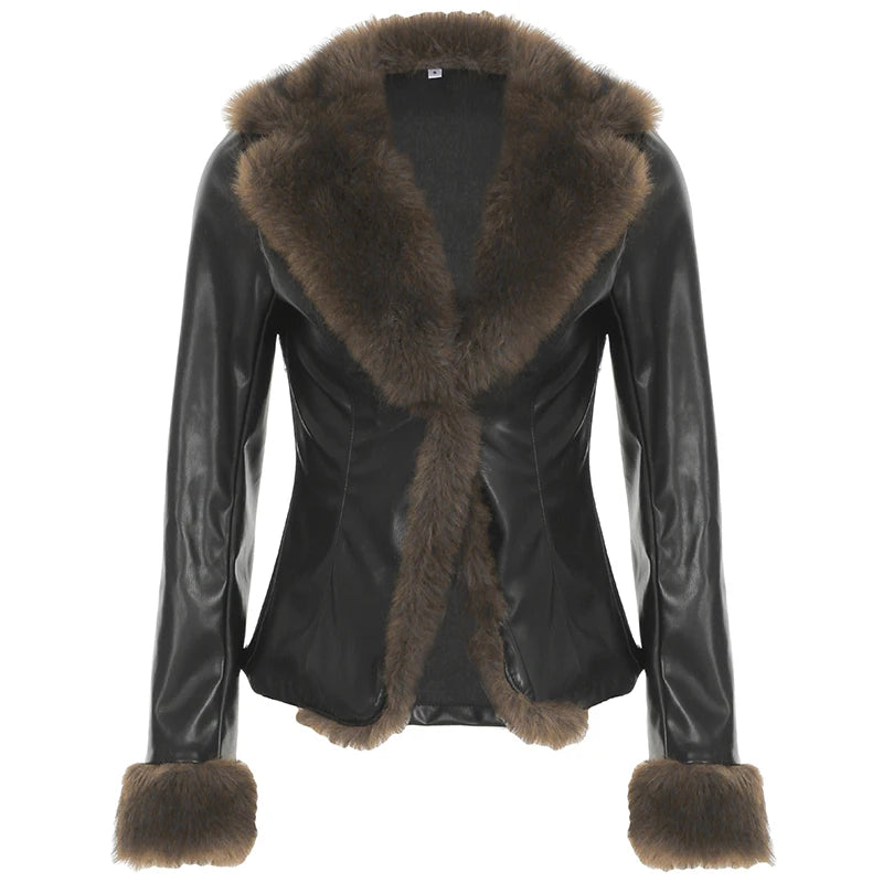 Faux Fur Pu Leather Jacket