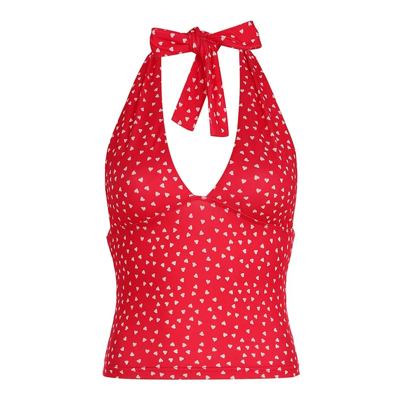 Polka Dot Print Deep V Neck Tank Top